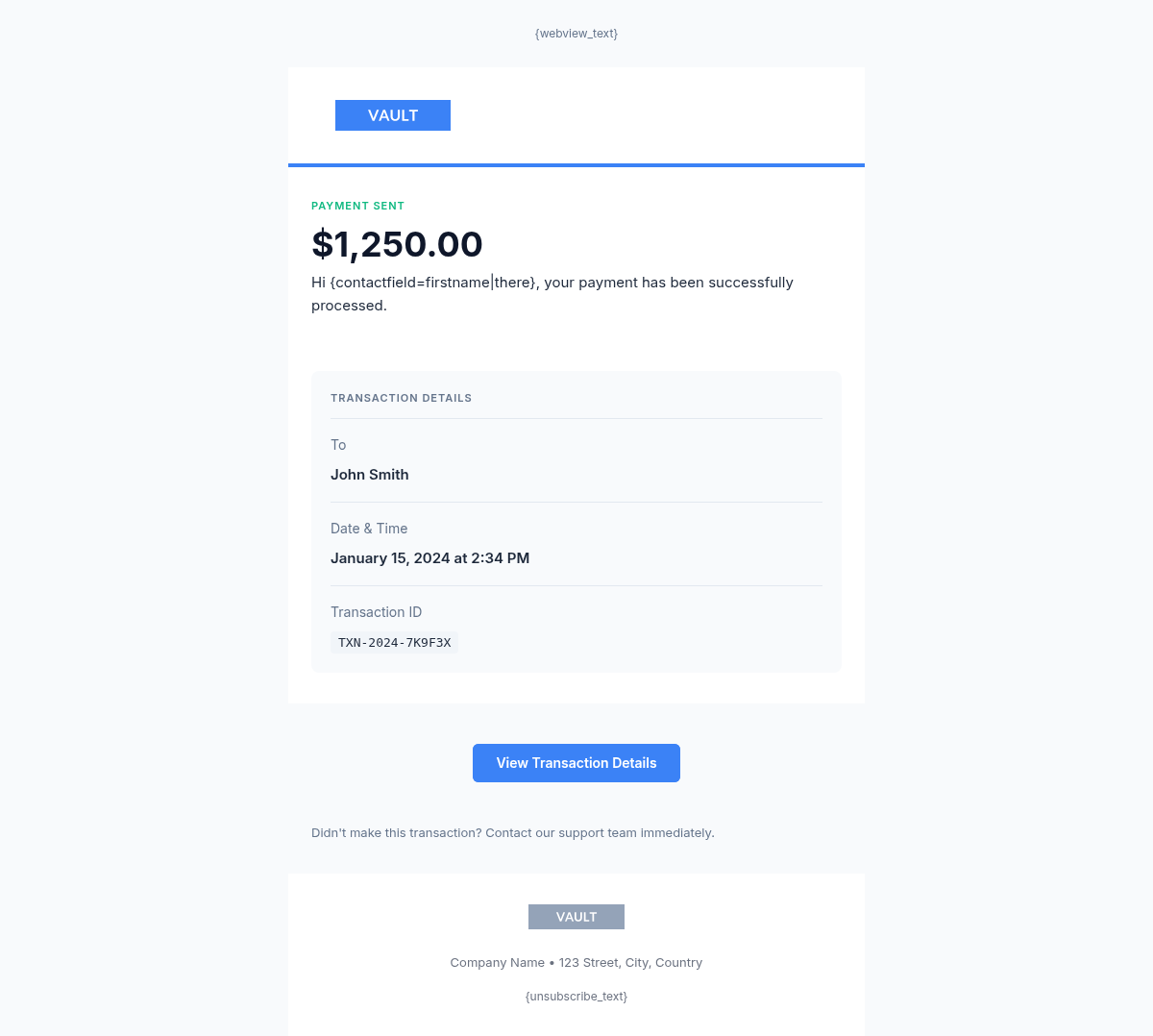 Vault Transaction - Email Template