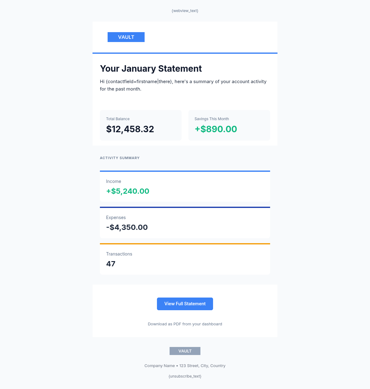 Vault Statement - Email Template