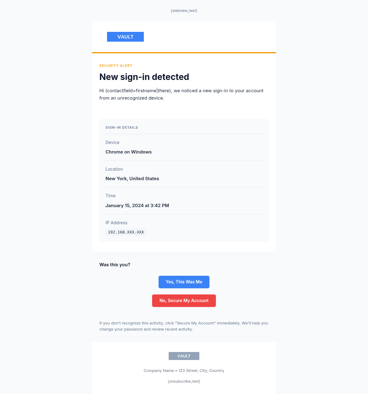 Vault Security Alert - Email Template
