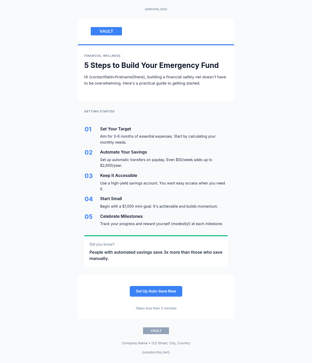 Vault Finance Tips - Email Template