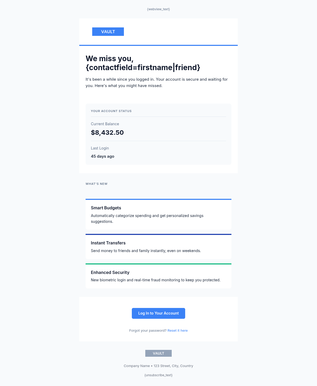 Vault Miss You - Email Template