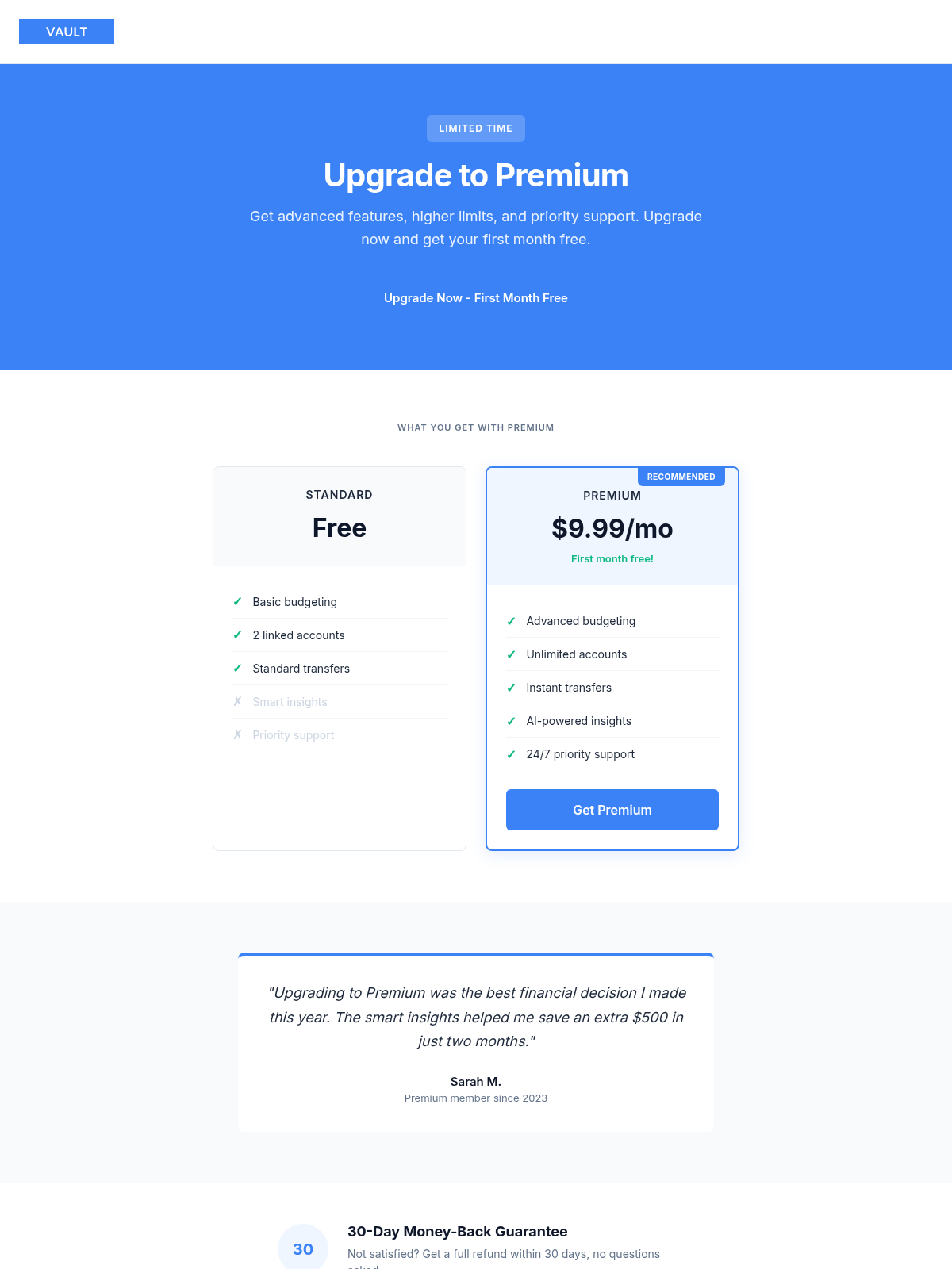 Vault Premium Upgrade - Email Template Preview