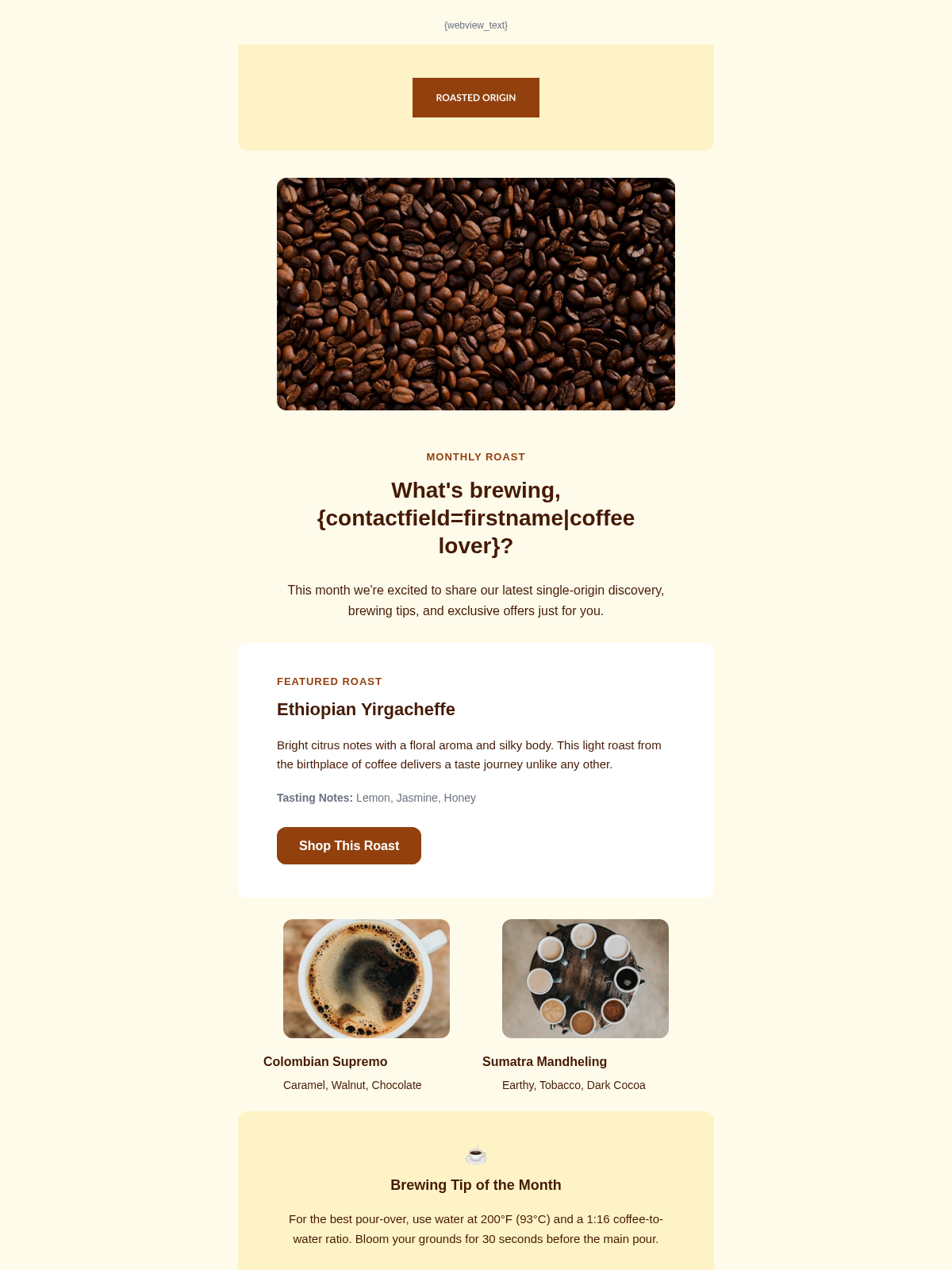 Roasted Origin Newsletter - Email Template