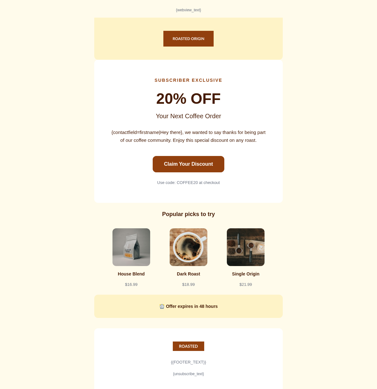 Roasted Origin Promotional - Email Template