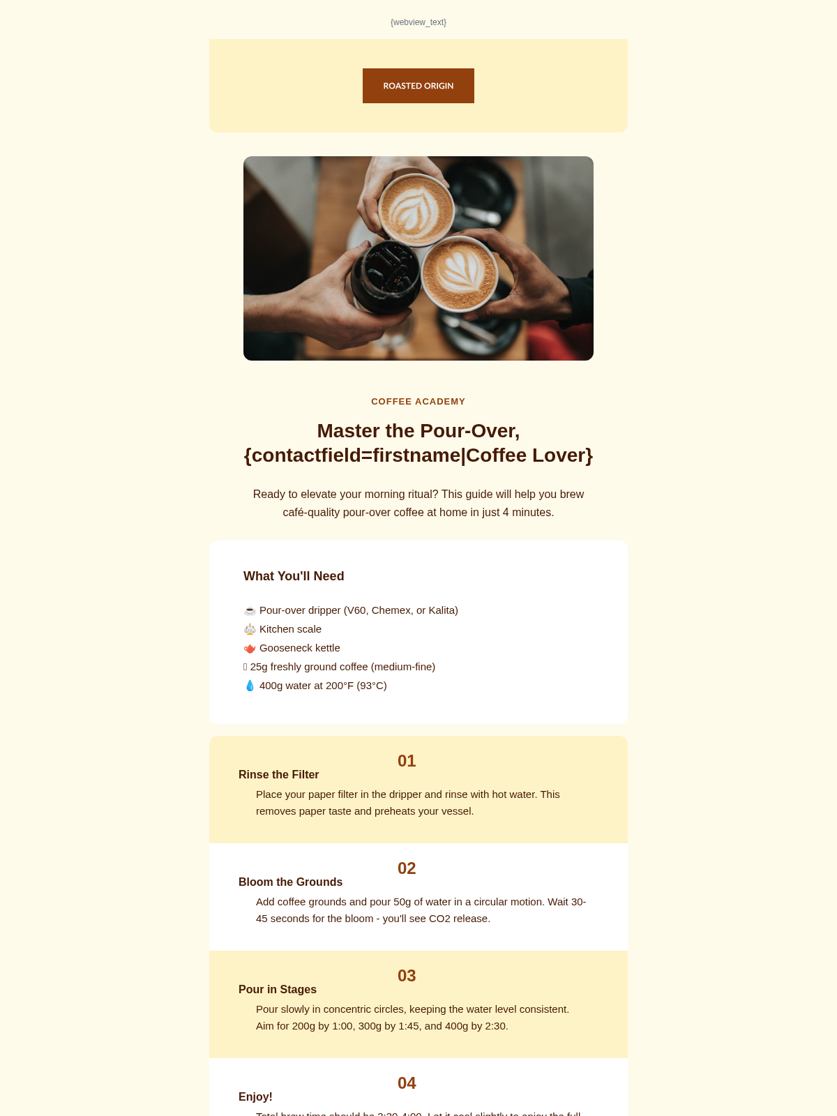 Roasted Origin Brewing Guide - Email Template