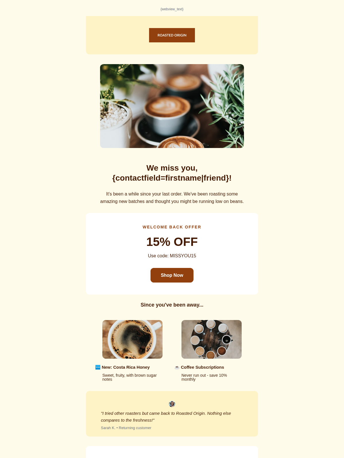 Roasted Origin Miss You - Email Template