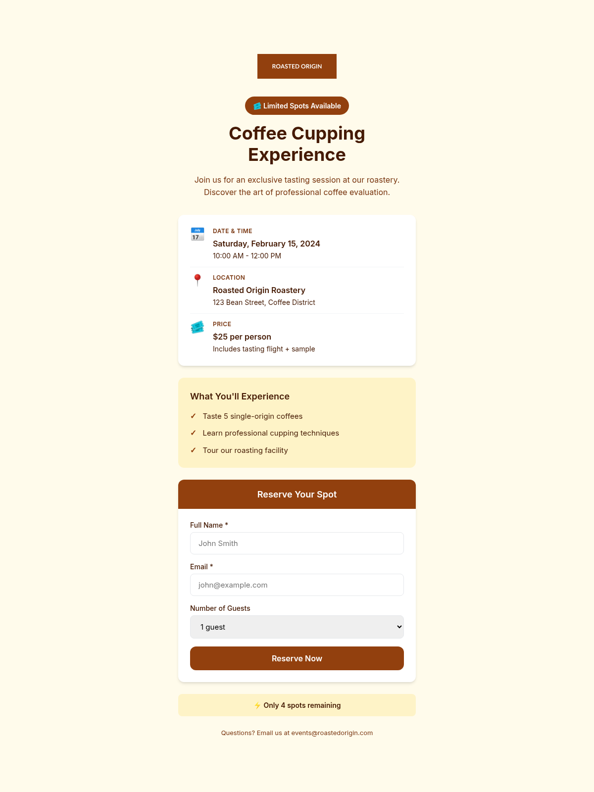 Roasted Origin Event 1 - Email Template Preview