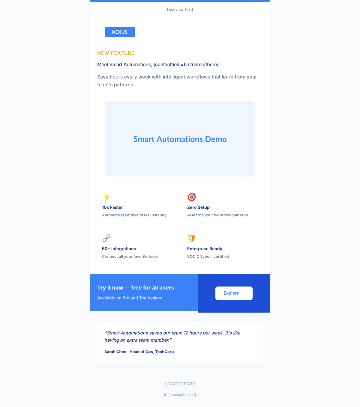 Nexus Pro Feature Spotlight - Email Template