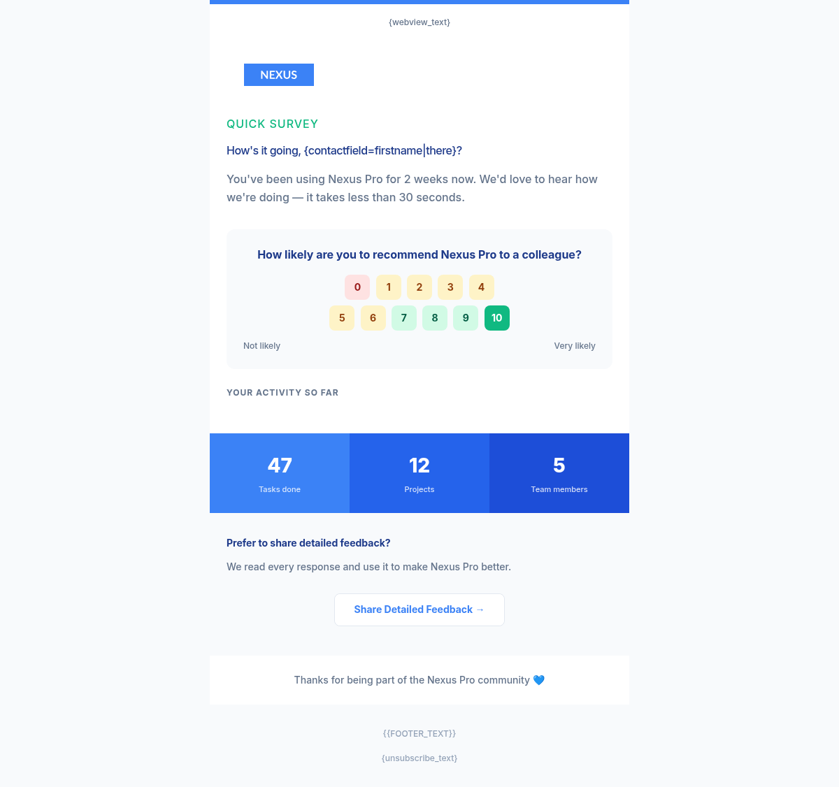 Nexus Pro Feedback - Email Template