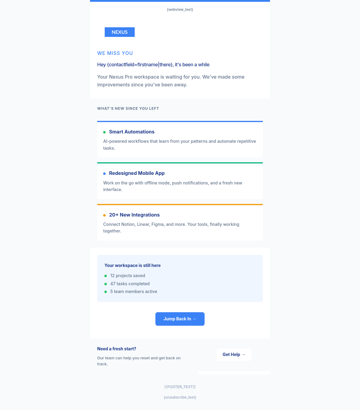 Nexus Pro Reengagement - Email Template Preview